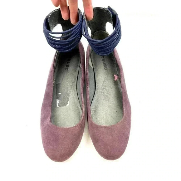 Tsubo Gylda Women's Ankle Strap Wedges Purple Navy Suede Shoes Sz 7 Flats - Picture 6 of 9